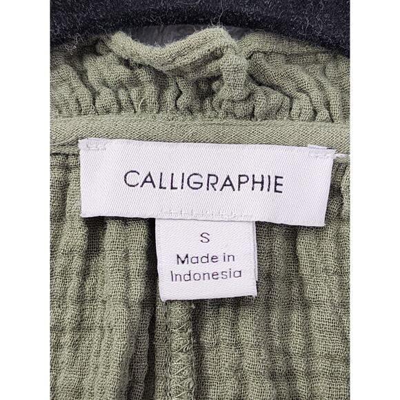 Calligraphie Ruffled Tie Neck Sleeveless Swing Tank Top Size S Green Seashell - Picture 3 of 8